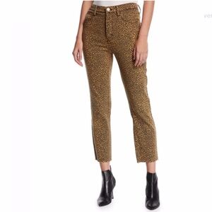 Current/Elliott Pants High Rise Leopard Animal Print Cropped Raw Hem Size 27